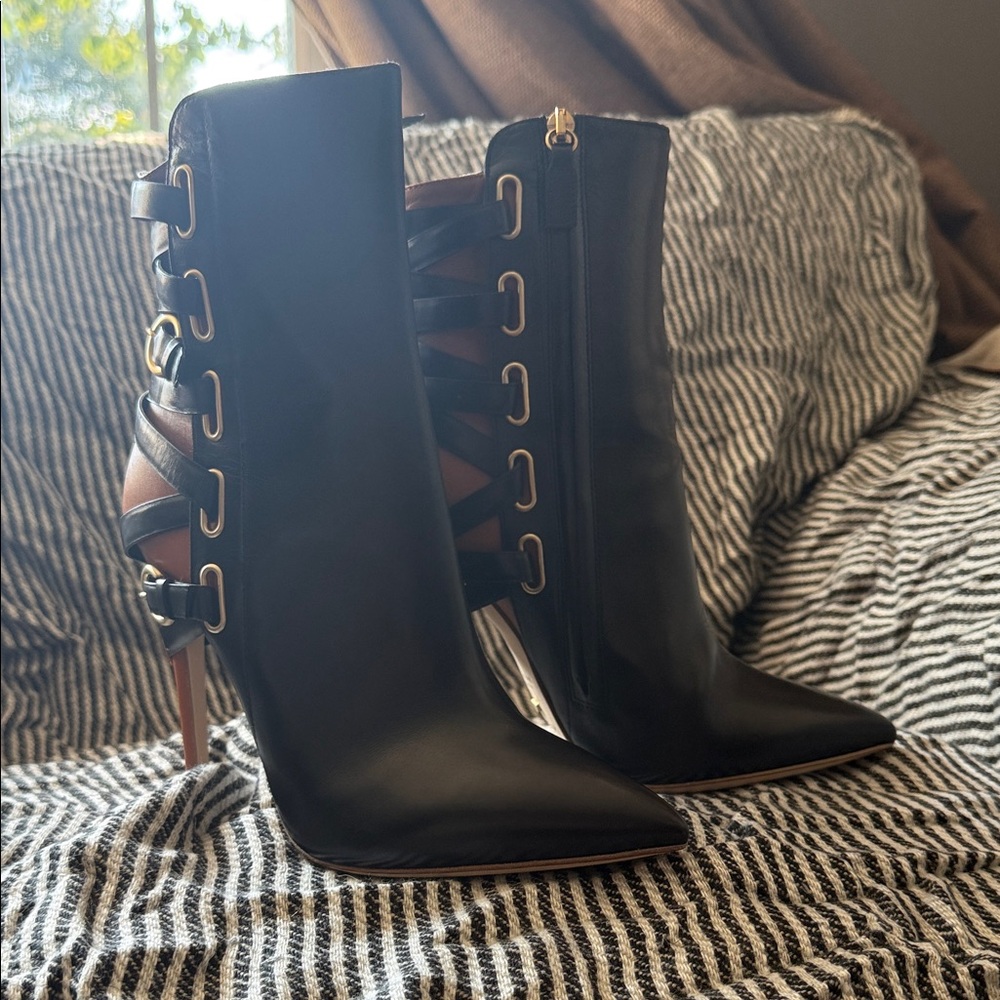 Chic Black and Brown Heeled Boots